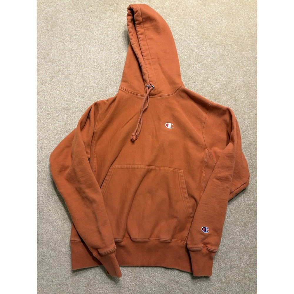 Champion Reverse Weave Hoodie Orange Size Small Blank Embroidered Heavyweight